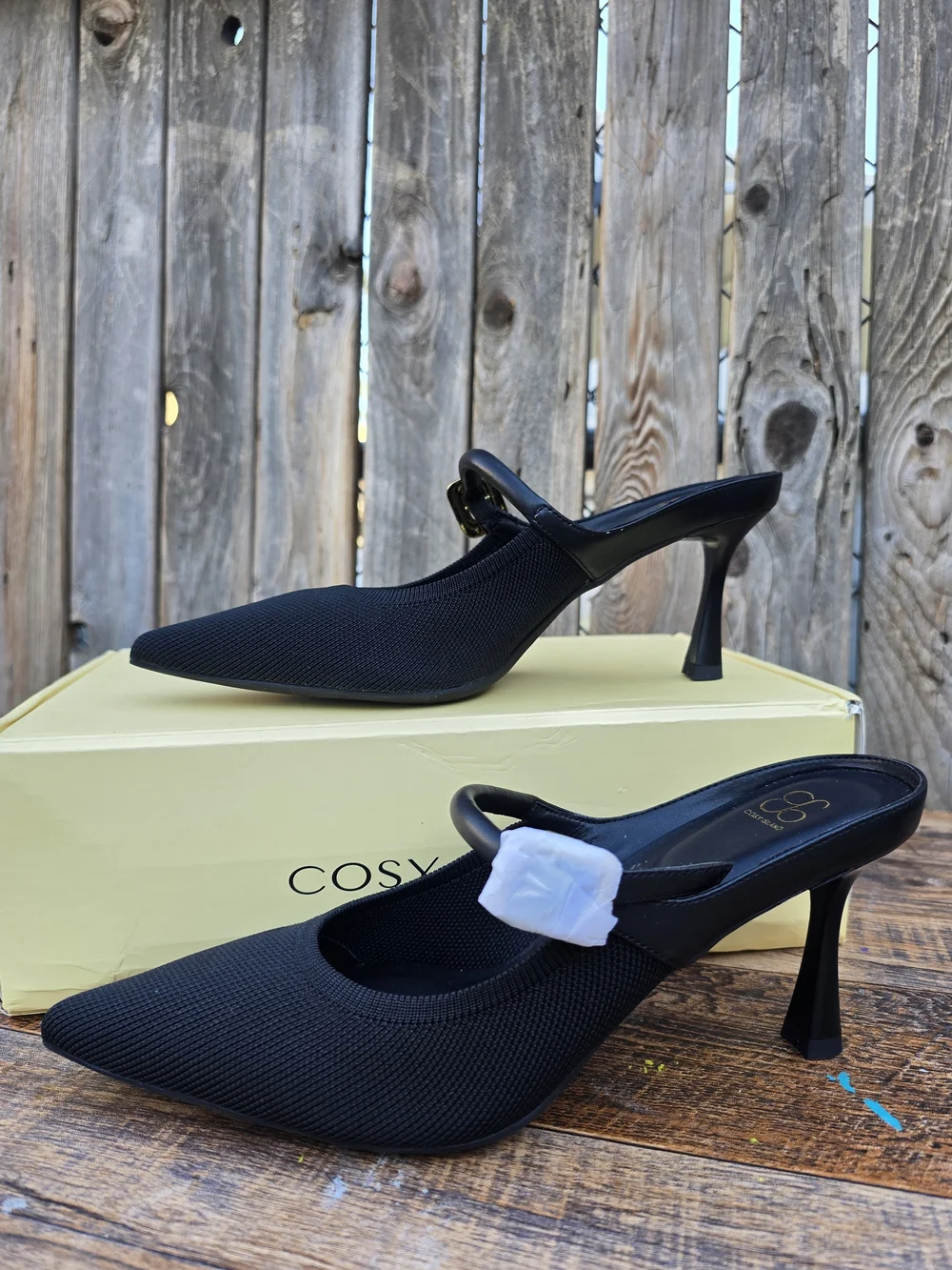 Cozy Island GraceLihte Black Mesh Pointed Toe Mule Heels Size 7.5 - Picture 1 of 13